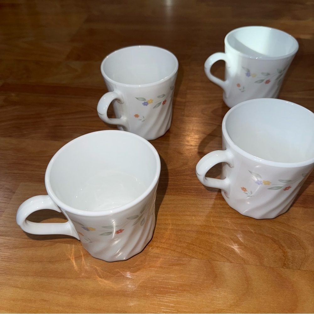 Vtg Corelle Corning English Meadow Set Of 8 Floral Swirl Coffee Mugs/Cups USA - Picture 2 of 16